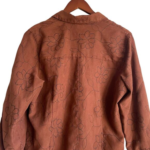 Sag Harbor Women Top M Brown Faux Suede Embroidery Floral Boho Cottage Fairygoth - Picture 6 of 10